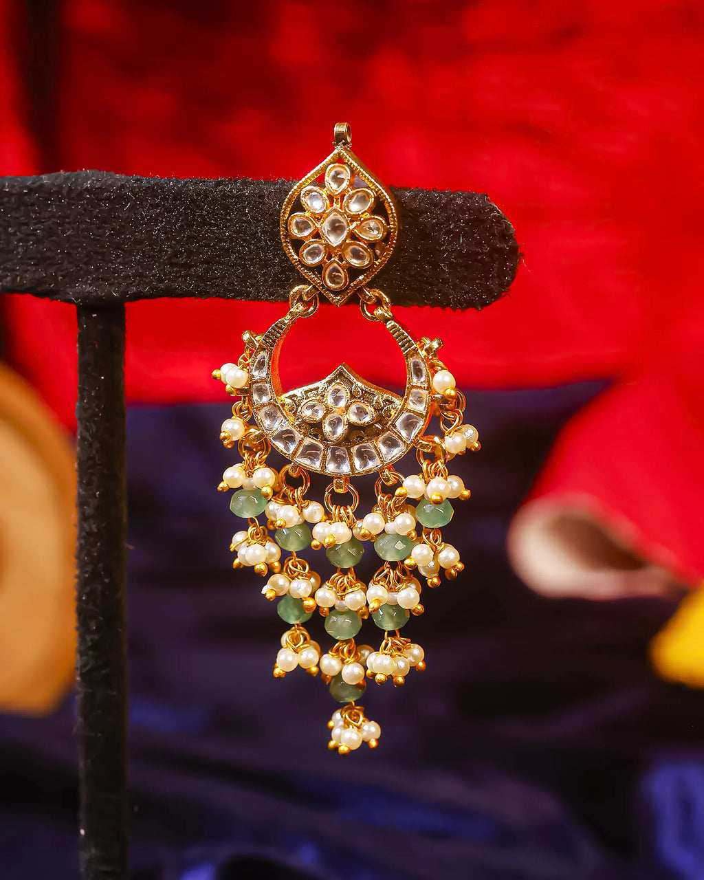 Heritage Pachi Kundan Chandbali Earrings Mint Green Beads and Pearls Jewellery