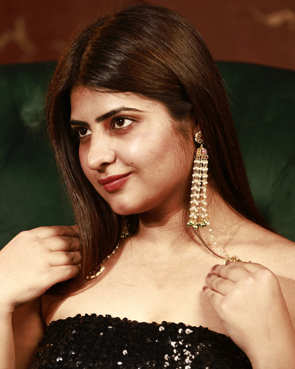 Royal Pearl Jhumka Earrings with Chandbali, Indian Bridal Meenakari Jewelry