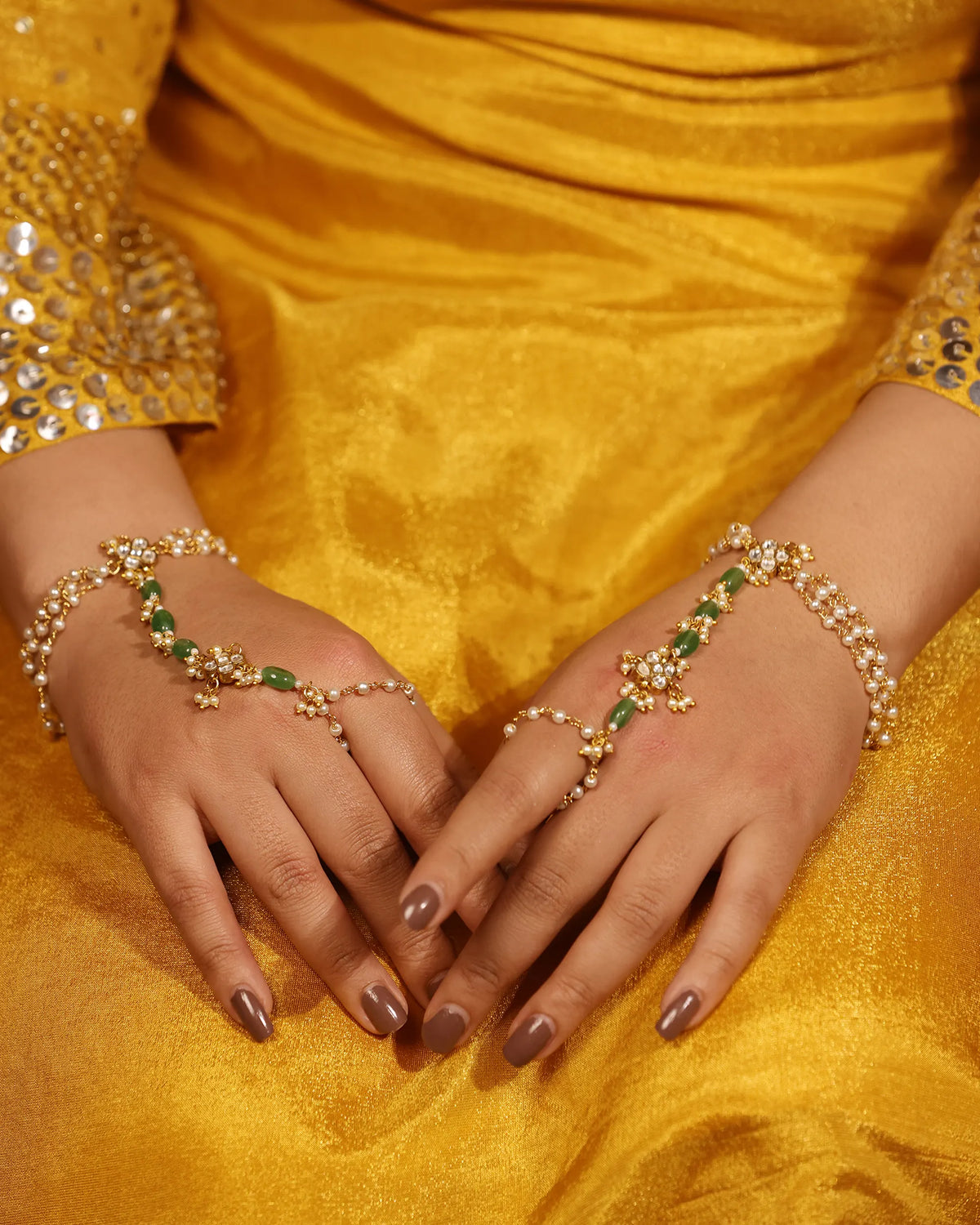 Traditional Kundan Hathphool Hand Harness, Indian Bridal Pearl Stone Hand Accessory