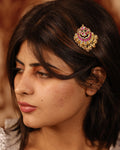 Kundan Hair Brooch, Ruby Stone Bridal Accessory