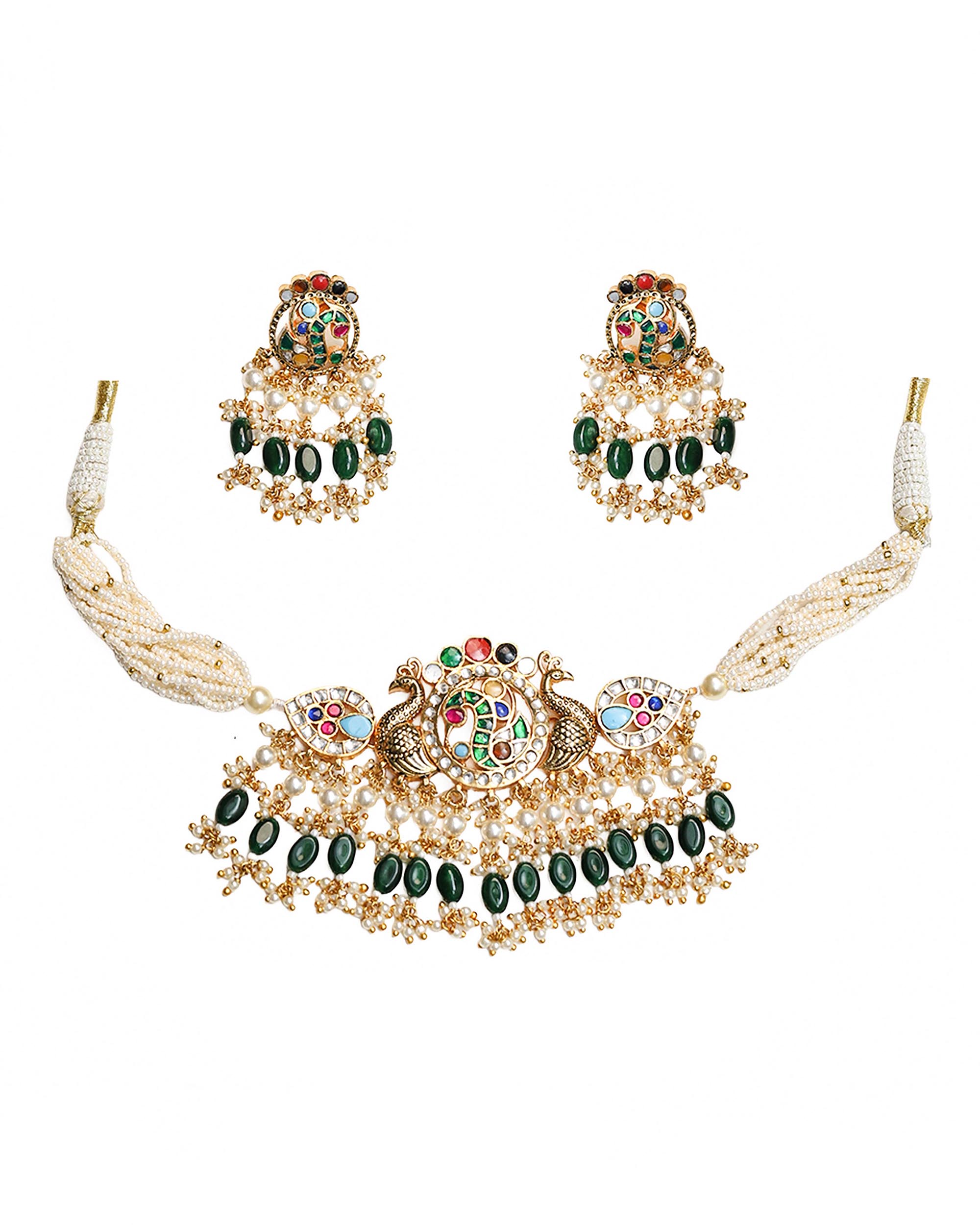 Elegant Gold Plated Choker Necklace Set with Earrings