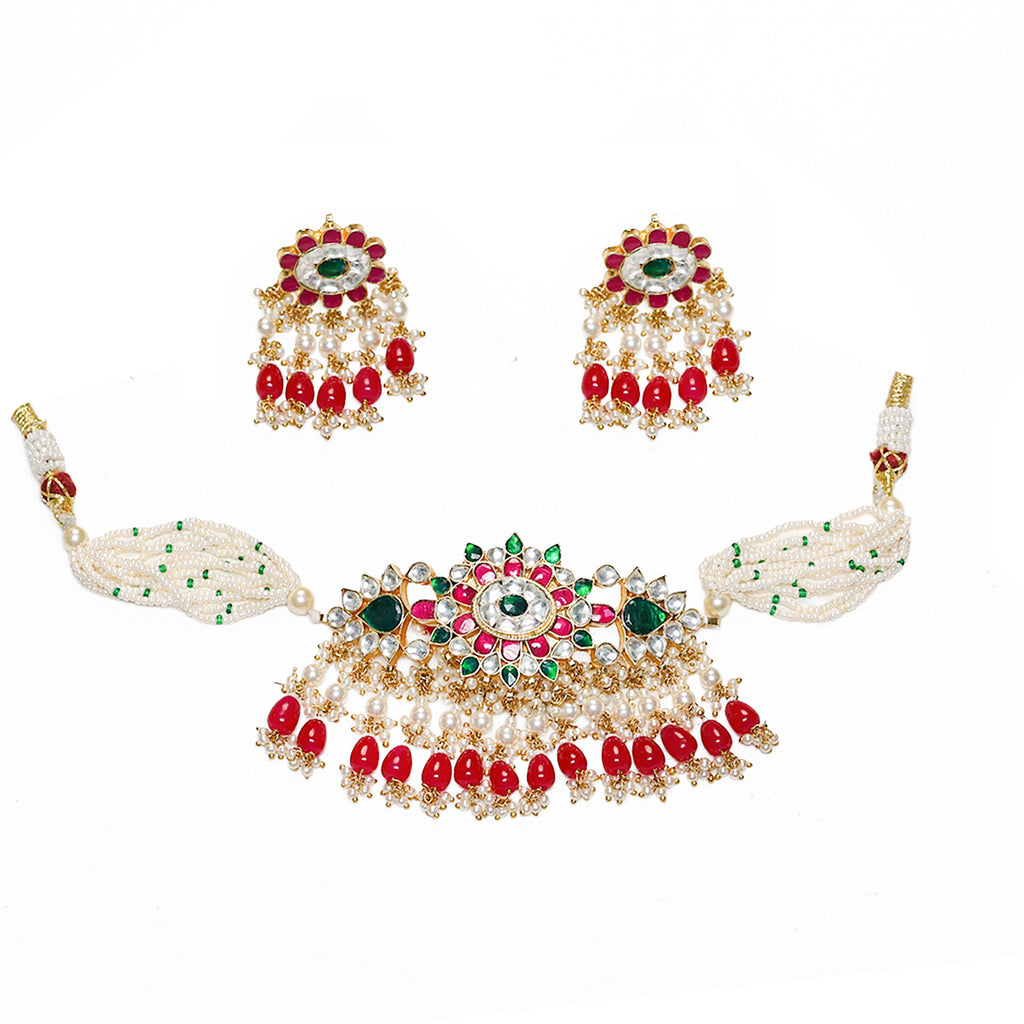 Lightweight Designer Choker Necklace Set with Earrings