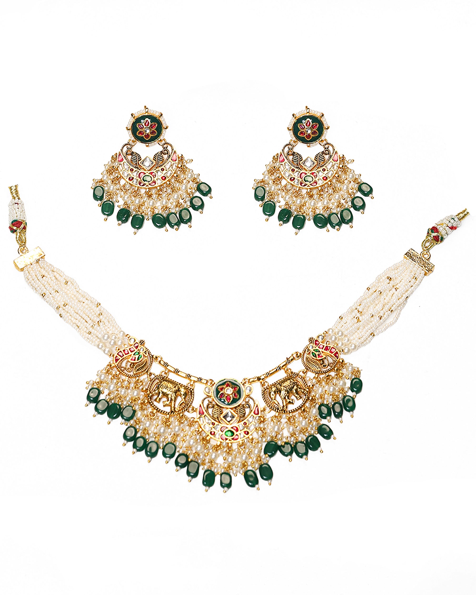 Elegant Gold Finish Choker Necklace Set with Earrings
