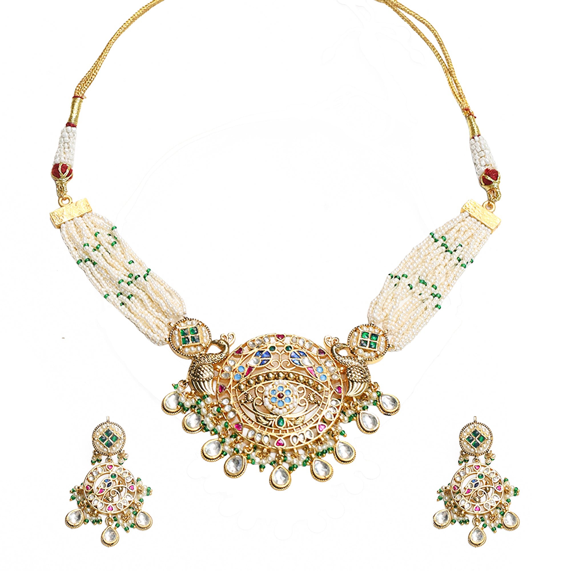 Elegant Gold Finish Choker Necklace Set with Earrings
