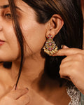 Traditional Kundan Earrings, Ethnic Indian Jewelry for Weddings, Chandbali Earrings with Multi-Color Stones