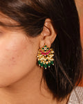 Traditional Indian Jewelry, Multi-Color Kundan Chandbalis, Emerald Bead Earrings