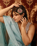 Indian Bridal Hair Brooch, Kundan Red Green Stones Braid Accessory