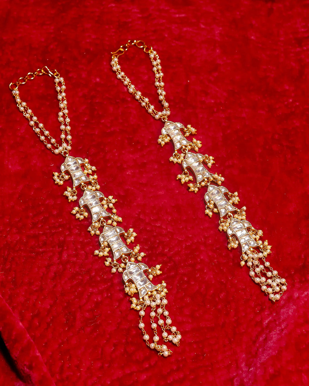 Kundan Hathphool Hand Harness, Gold-Tone Pearl Bridal Hand Jewelry