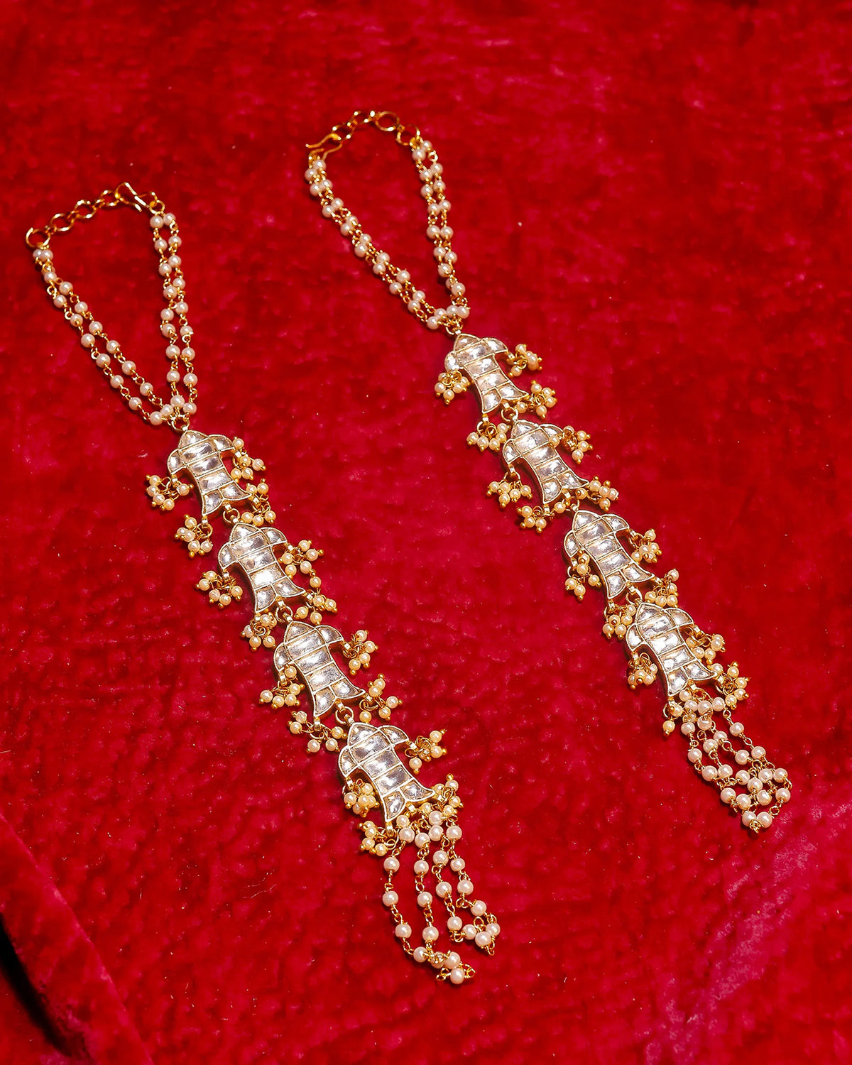 Kundan Hathphool Hand Harness, Gold-Tone Pearl Bridal Hand Jewelry