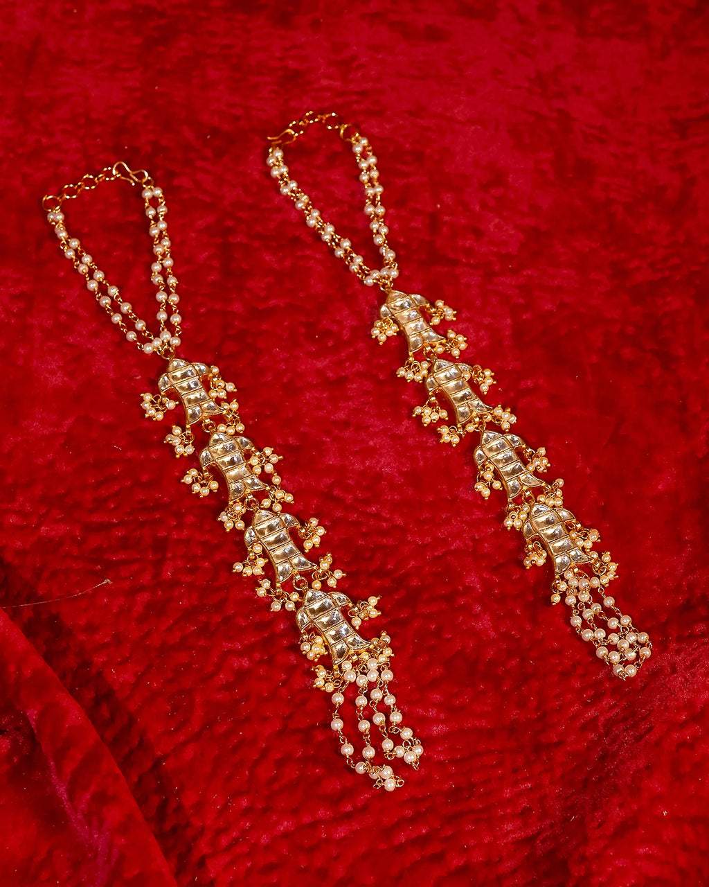 Kundan Hathphool Hand Harness, Gold-Tone Pearl Bridal Hand Jewelry