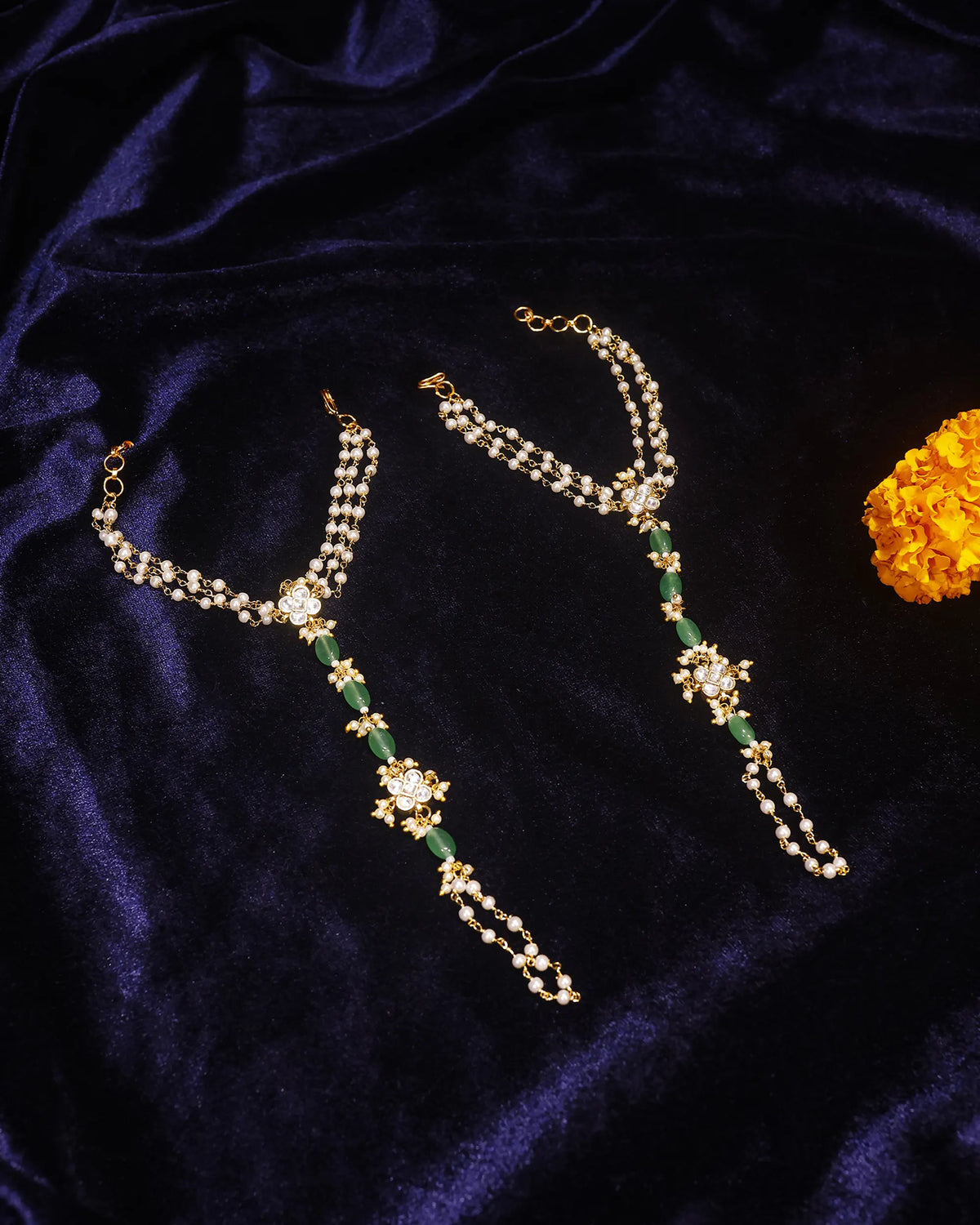 Traditional Kundan Hathphool Hand Harness, Indian Bridal Pearl Stone Hand Accessory