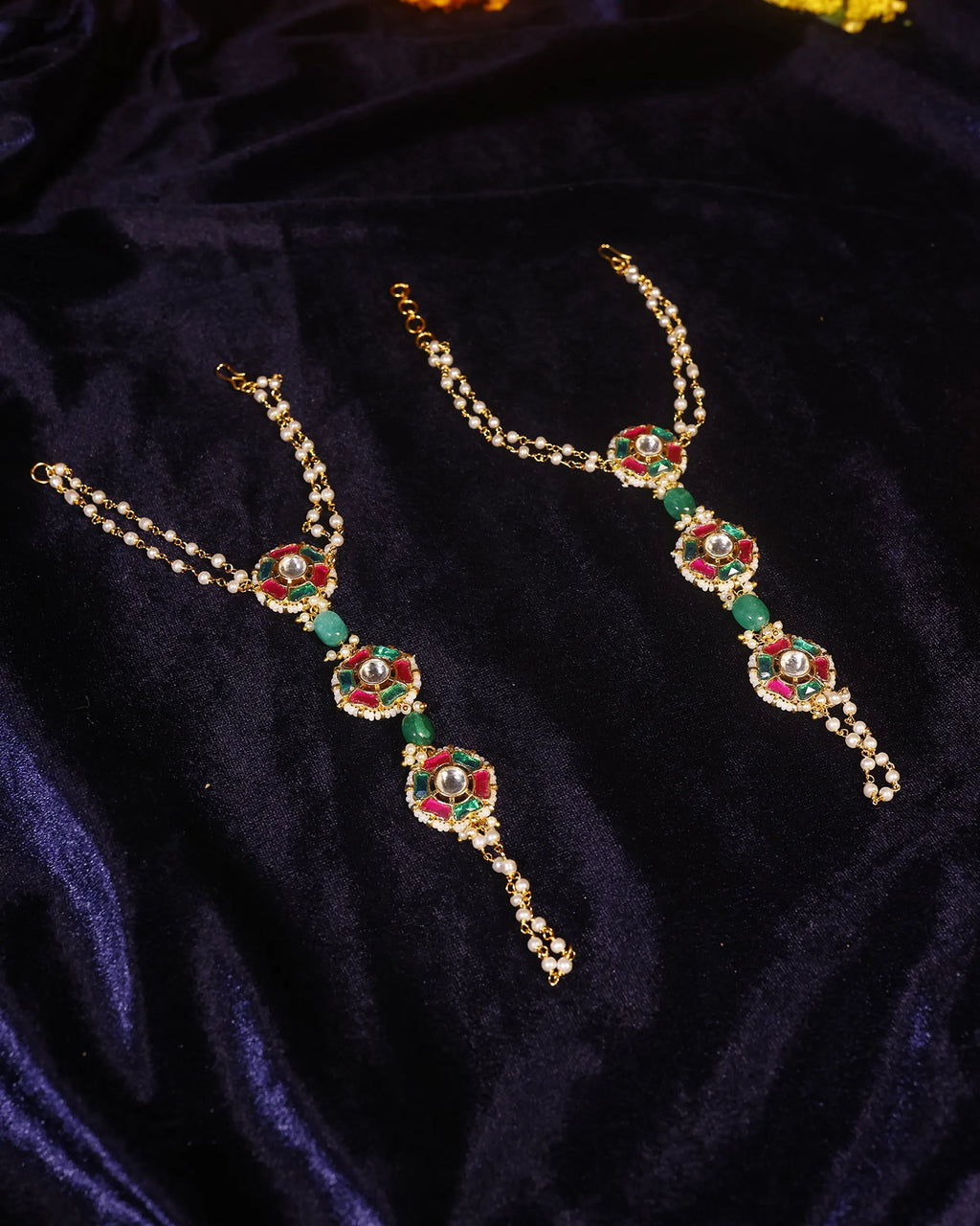 Gold Tone Kundan Style Hathphool Hand Harness Bridal Indian Wedding Jewelry