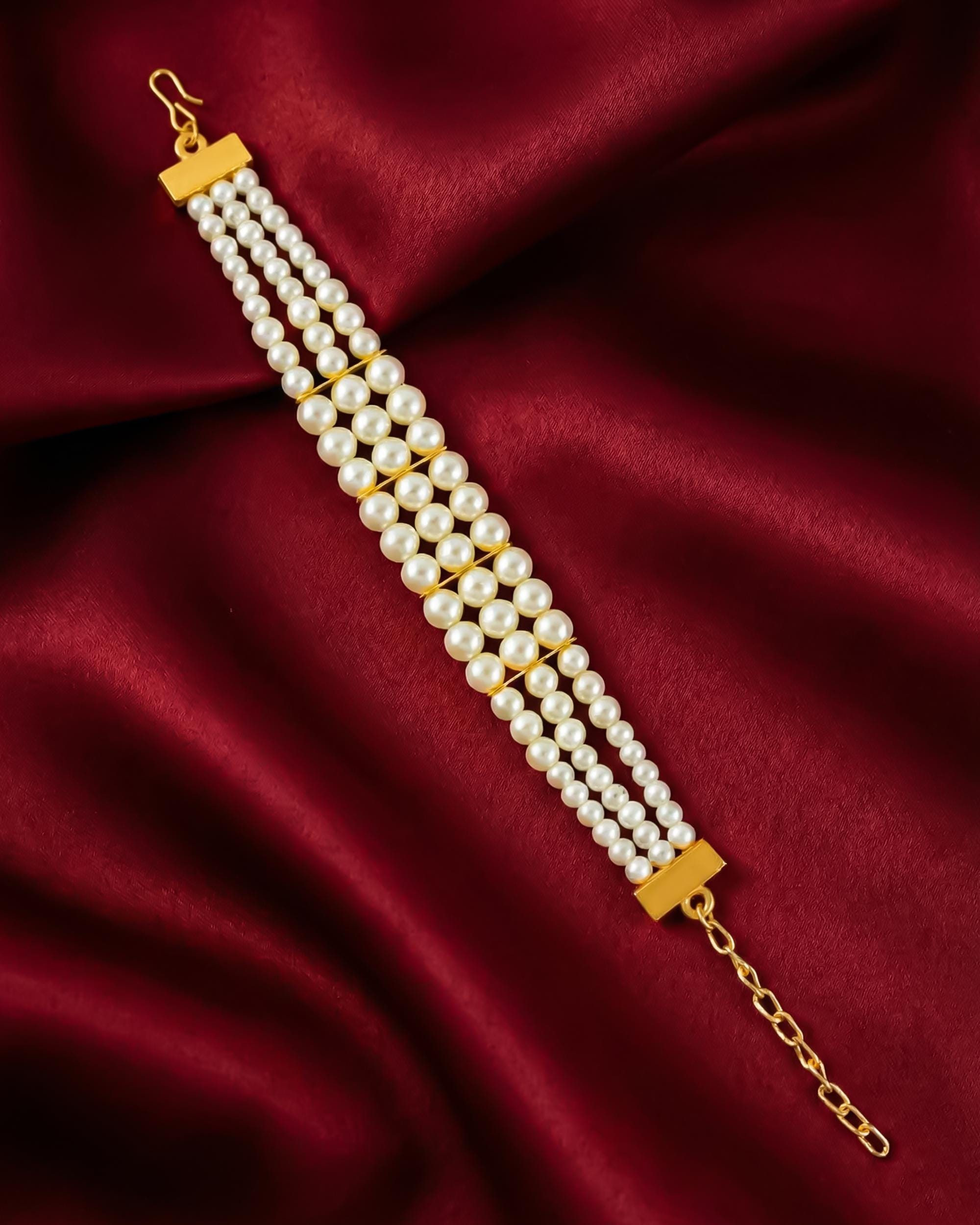 Multi Strand Ivory Pearl Bracelet, Gold Plated, Elegant Bridal Wedding Jewelry
