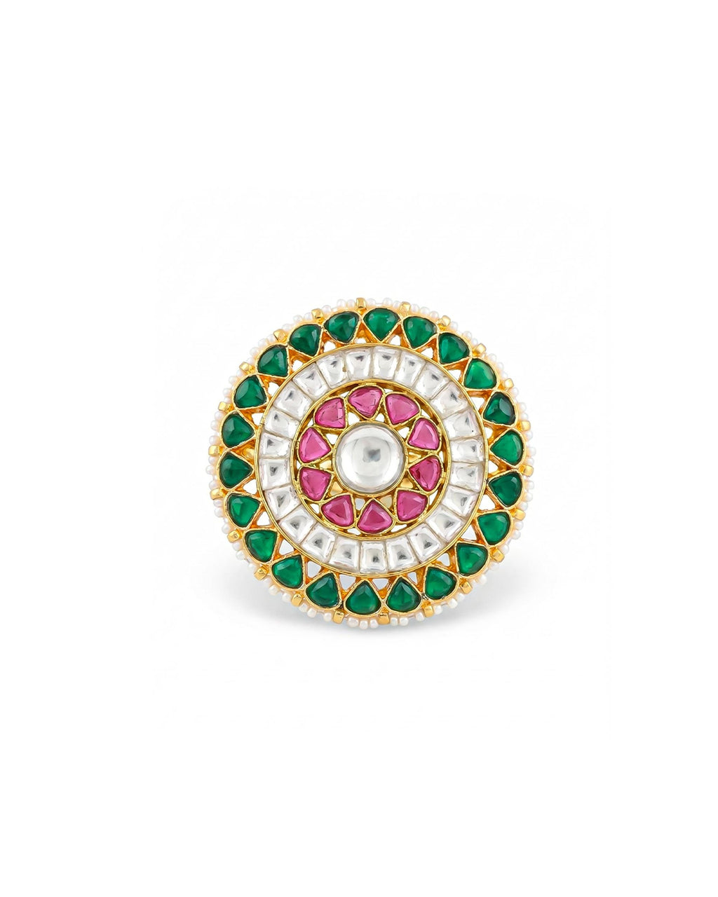 Gold Plated Pachi Kundan Statement Ring, Pearl Bridal Ethnic Jewelry
