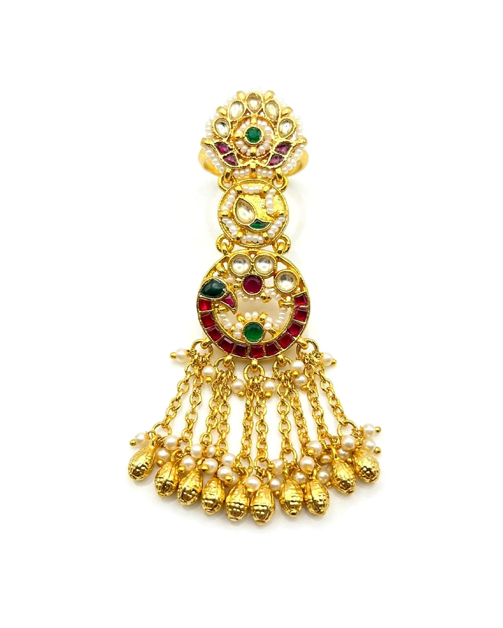 Kundan Statement Ring with Pearl Latkan | Gold Polki Bridal Wedding Jewelry