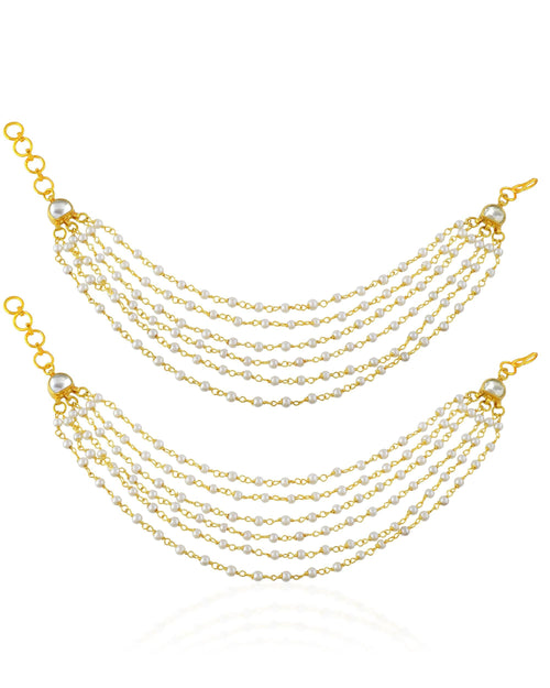 Cadena de oreja nupcial, Kaanchain de perlas multicapa, Cadenas de soporte de pendientes indios tradicionales, Joyería para el pelo Kundan Moti Sahare,