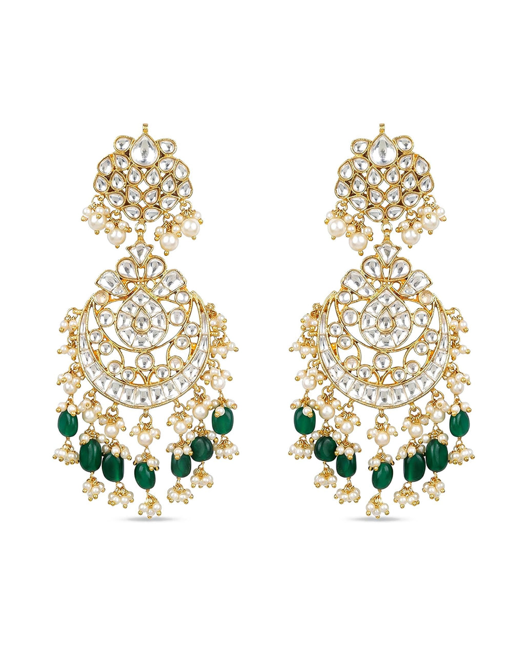 Classic Pachi Kundan Chandbali Earrings with Emerald Beads & Pearls  Heritage Bridal Jewelry