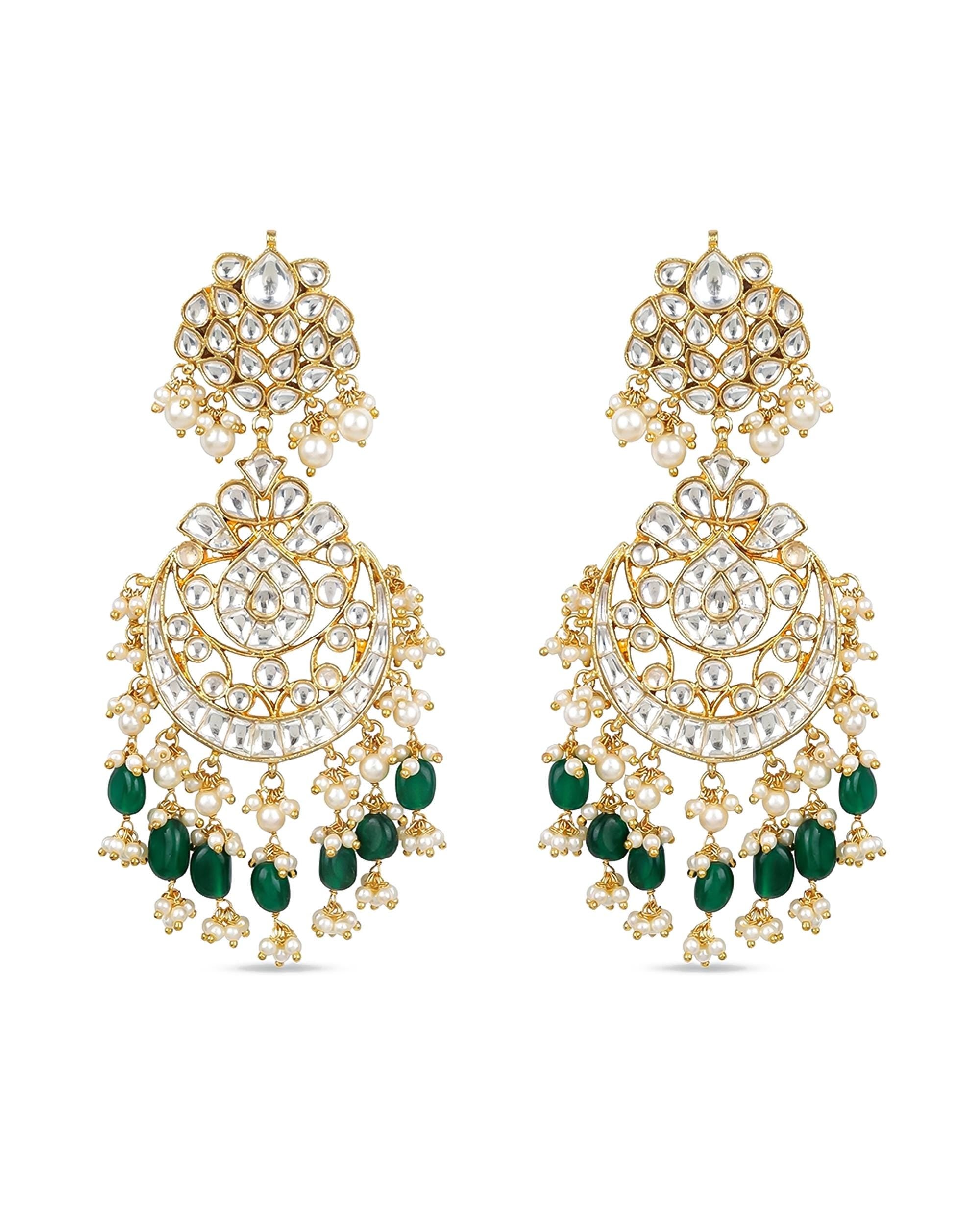 Classic Pachi Kundan Chandbali Earrings with Emerald Beads & Pearls  Heritage Bridal Jewelry