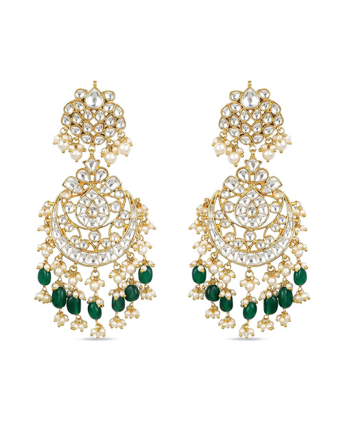Klassische Pachi Kundan Chandbali Ohrringe mit Smaragdperlen & Süßwasserperlen – Traditioneller Brautschmuck
