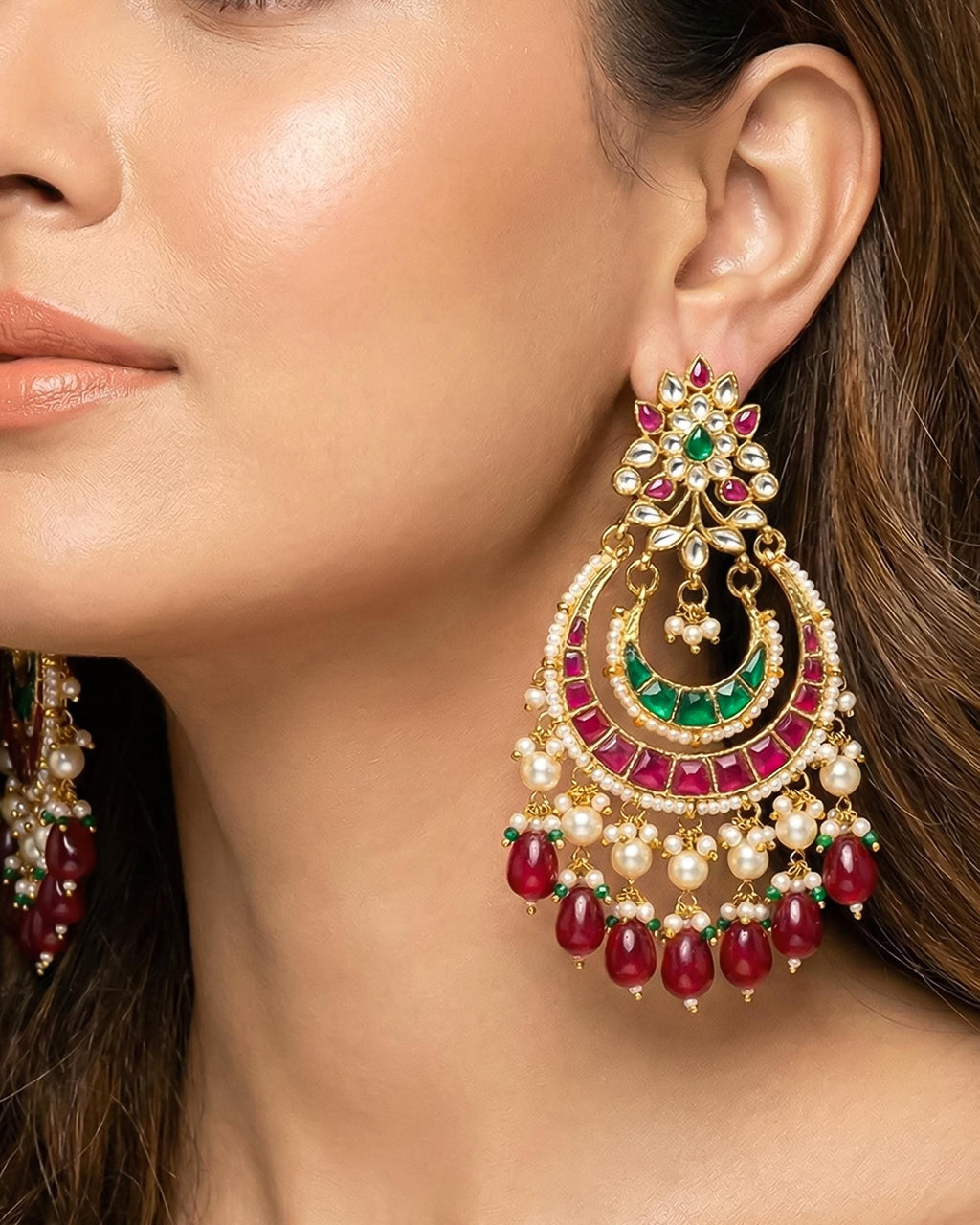 Heritage Kundan Chandbali Earrings with Ruby Emerald Accents  Indian Bridal Saree Jewelry