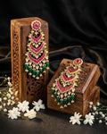 Multi Tier Ruby Pink Emerald Green Statement Chandbali Jhumka Earrings, Indian Wedding Bridal Jewelry