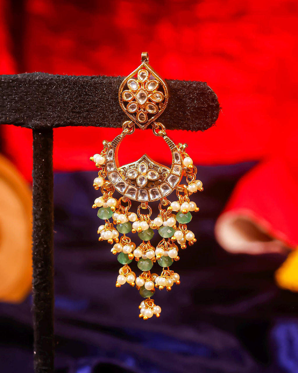 Heritage Pachi Kundan Chandbali Earrings with Mint Green Beads & Pearls  Indian Festive Jewellery