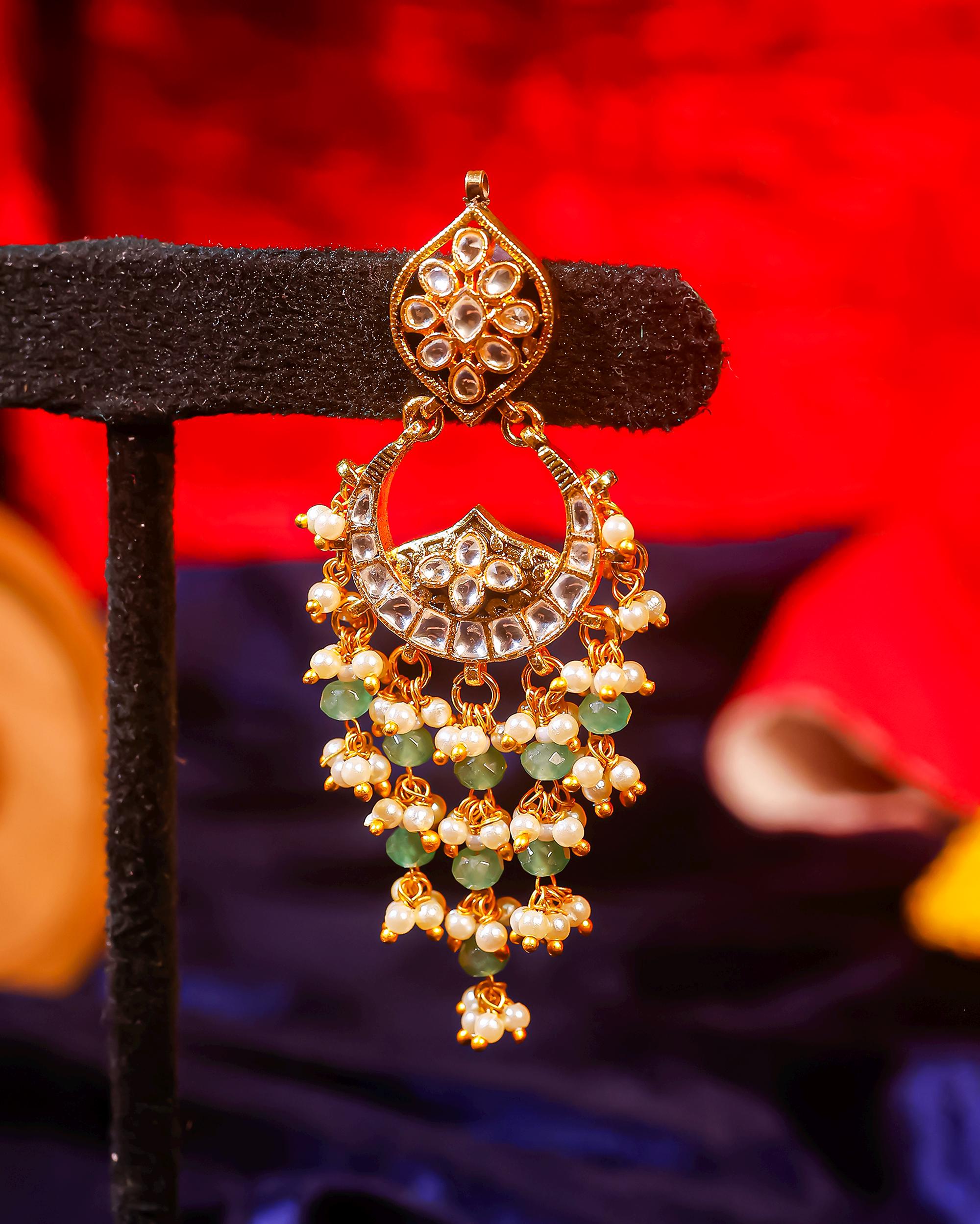 Heritage Pachi Kundan Chandbali Earrings with Mint Green Beads & Pearls  Indian Festive Jewellery