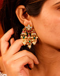 Pachi Kundan Chandbali Earrings, Ruby Emerald Pearl Latkan, Indian Bridal Jewelry