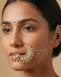 Minimal Bridal Nath with Kundan Pearl Chain | Traditional Indian Wedding Nose Ring