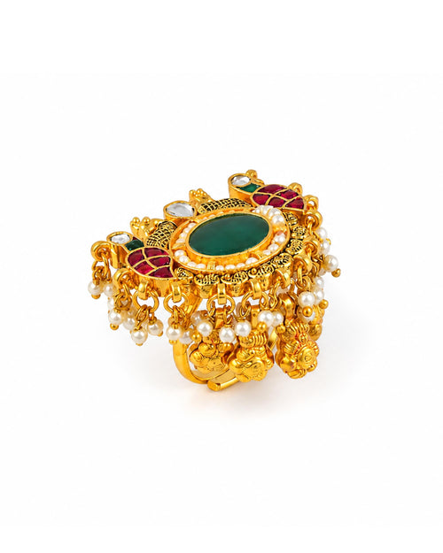desi jewelry Mehrfarbiger Jadau Kundan Chandbali Ring | Smaragd Rubin Statement Brautschmuck