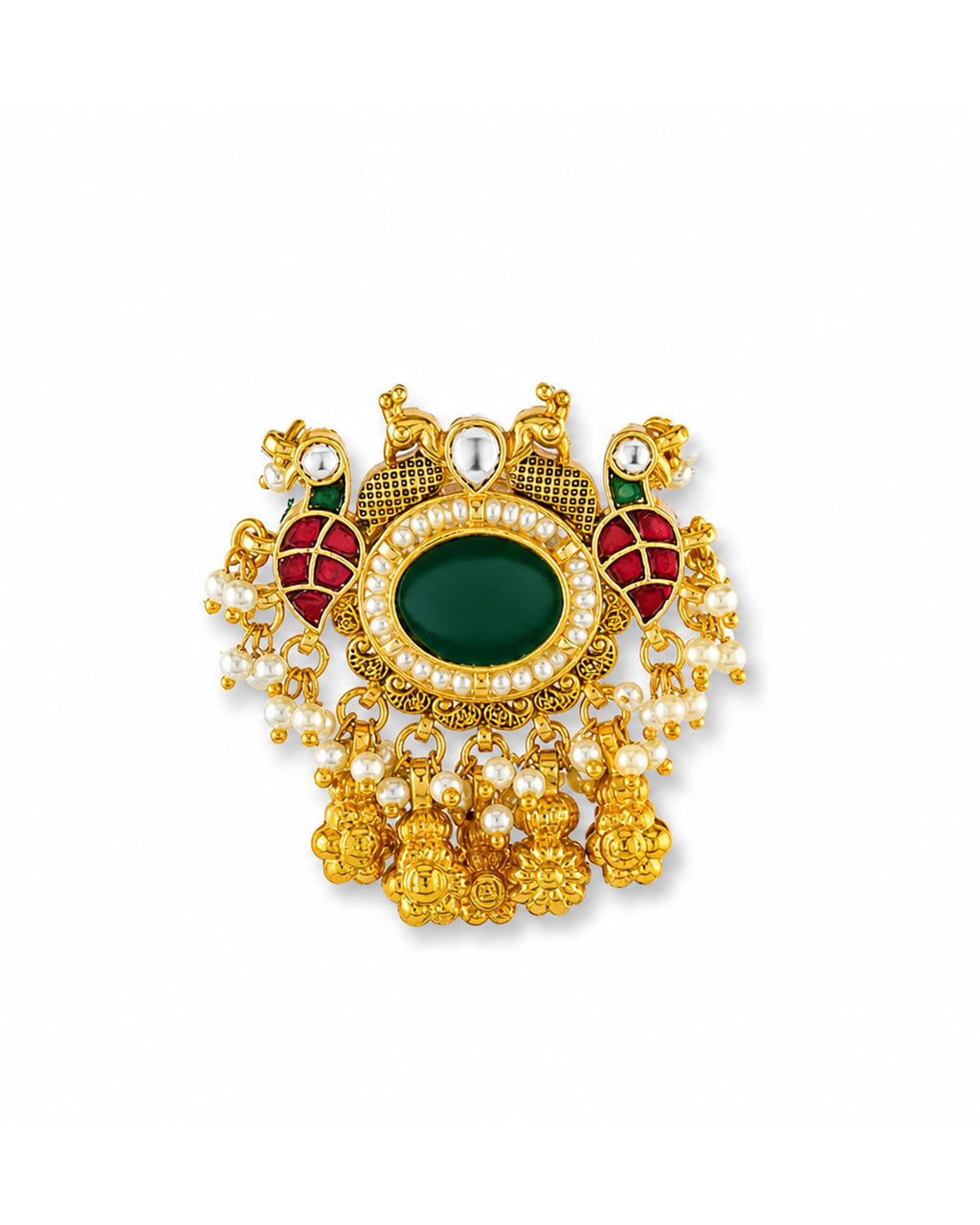 desi jewelry Multicolor Jadau Kundan Chandbali Ring | Emerald Ruby Statement Bridal Jewelry
