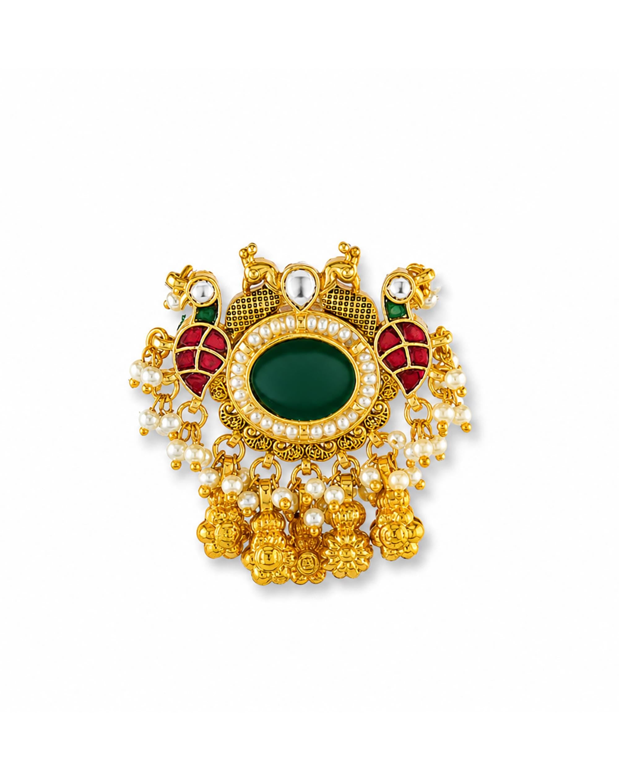 desi jewelry Multicolor Jadau Kundan Chandbali Ring | Emerald Ruby Statement Bridal Jewelry