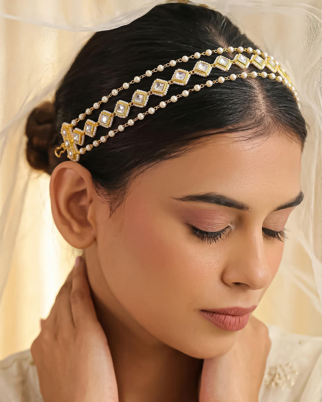 Kundan Pearl Sheeshpatti | Traditional Bridal Matha Patti Headpiece, Indian Wedding Jewelry