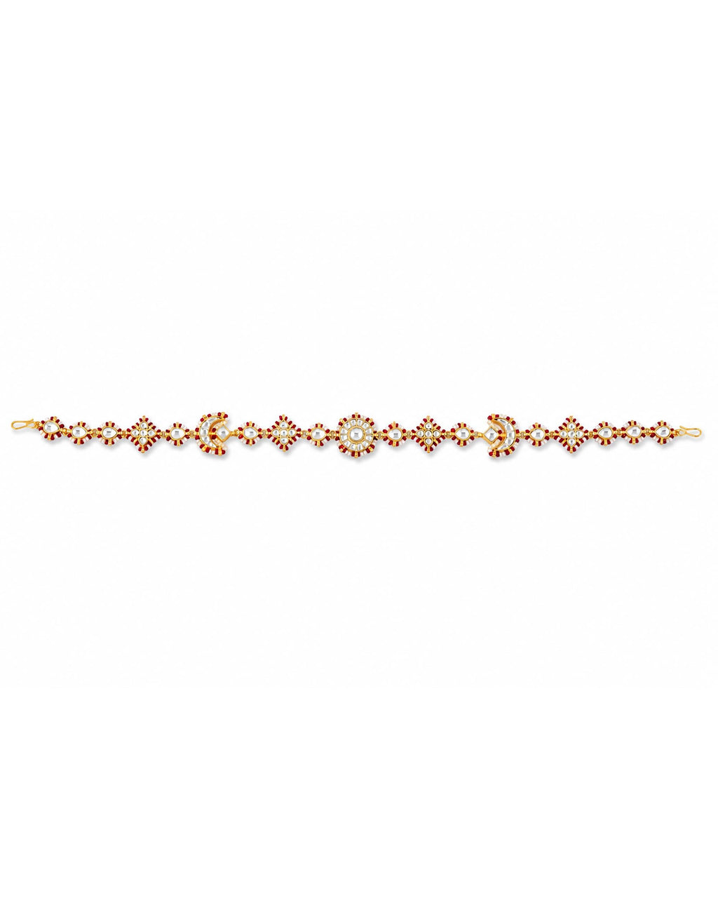 Antique Gold Kundan Sheeshpatti | Red Meenakari Bridal Headpiece, Indian Wedding Jewelry