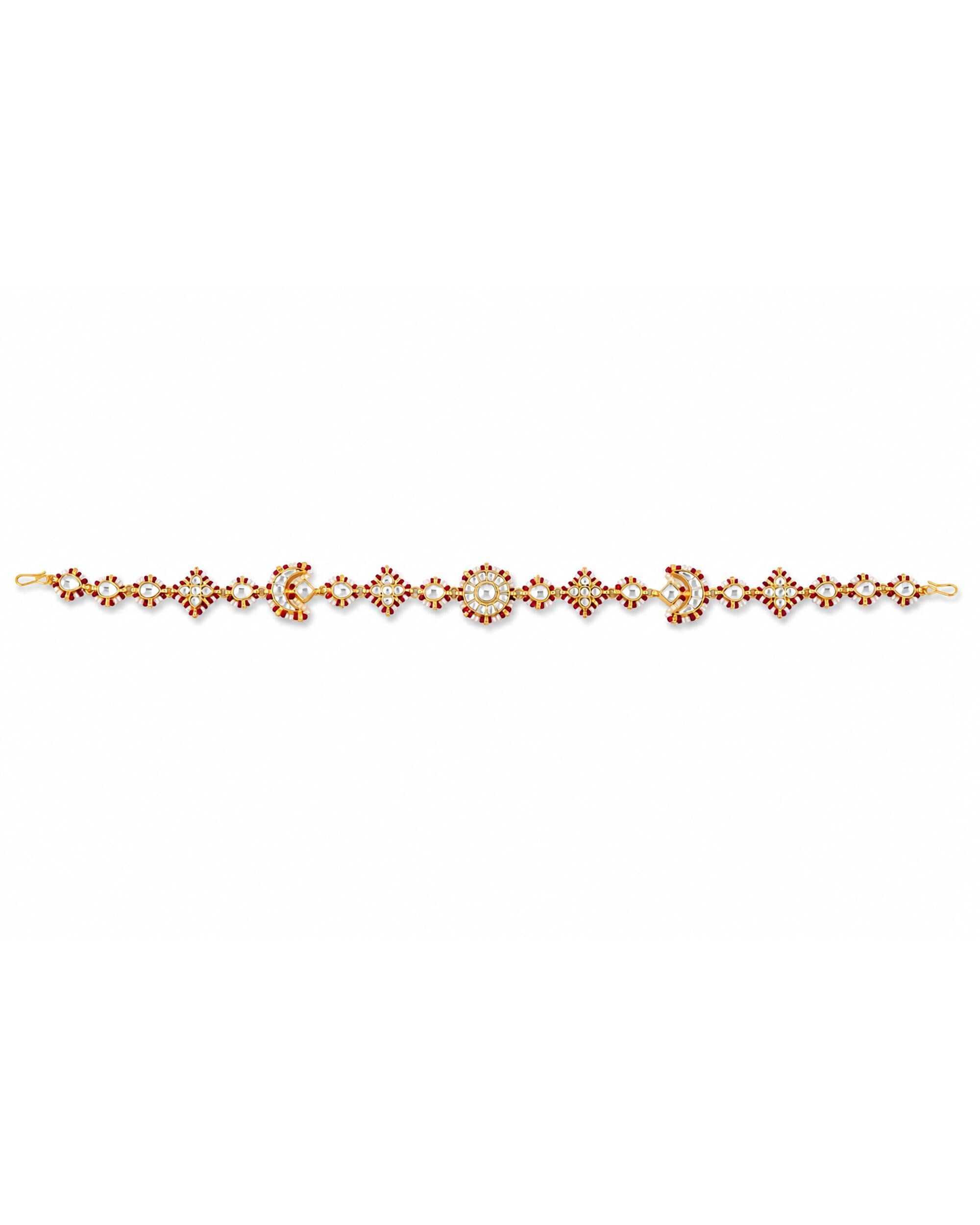 Antique Gold Kundan Sheeshpatti | Red Meenakari Bridal Headpiece, Indian Wedding Jewelry