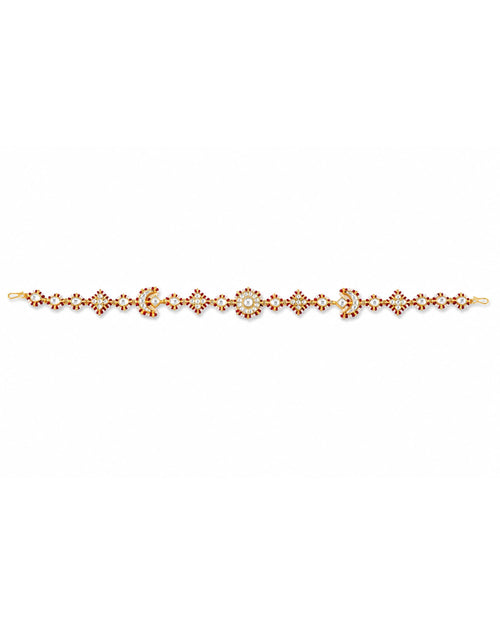Antike Gold-Kundan-Sheeshpatti | Rote Meenakari Braut-Haarschmuck, Indischer Hochzeitsschmuck