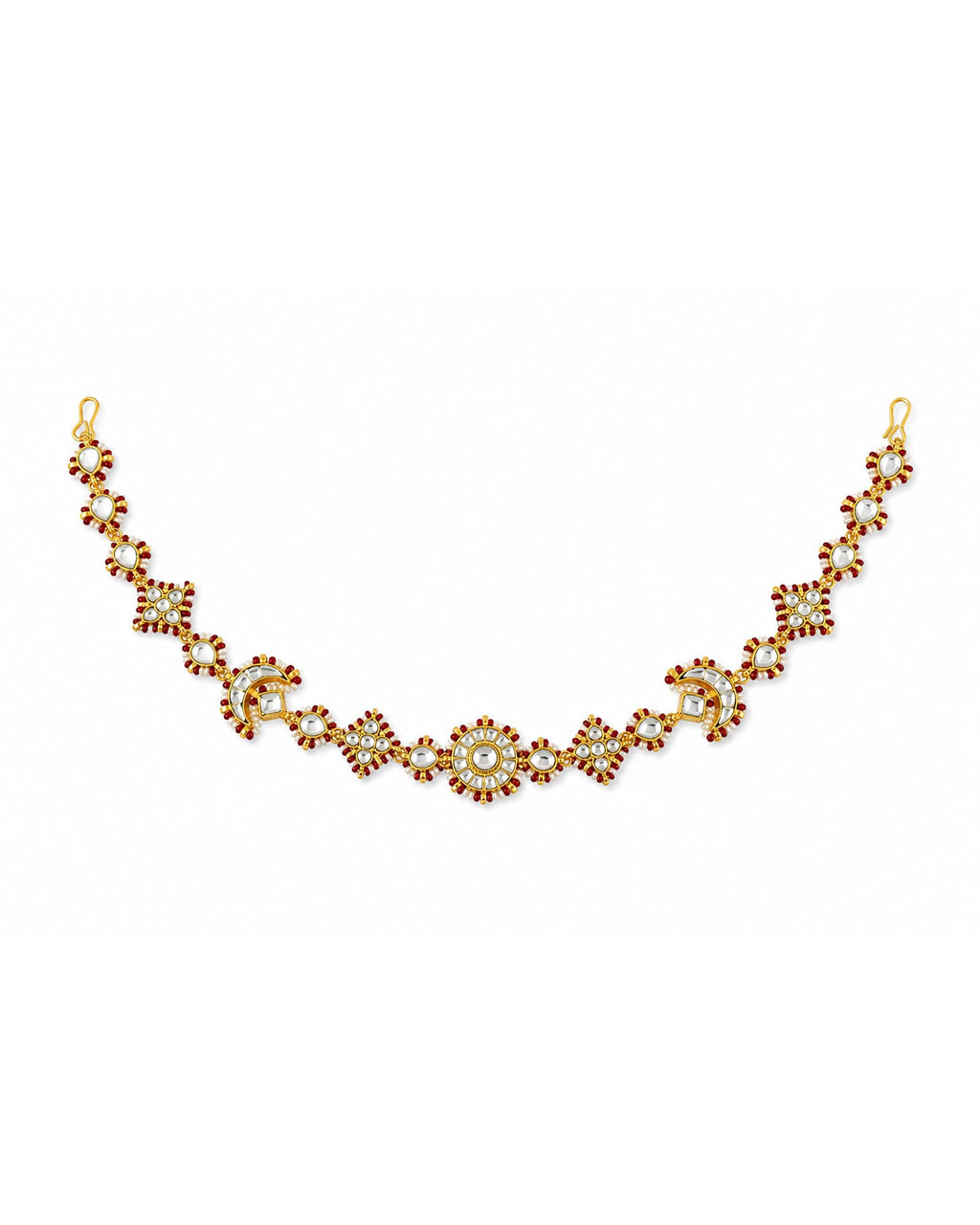 Antique Gold Kundan Sheeshpatti | Red Meenakari Bridal Headpiece, Indian Wedding Jewelry