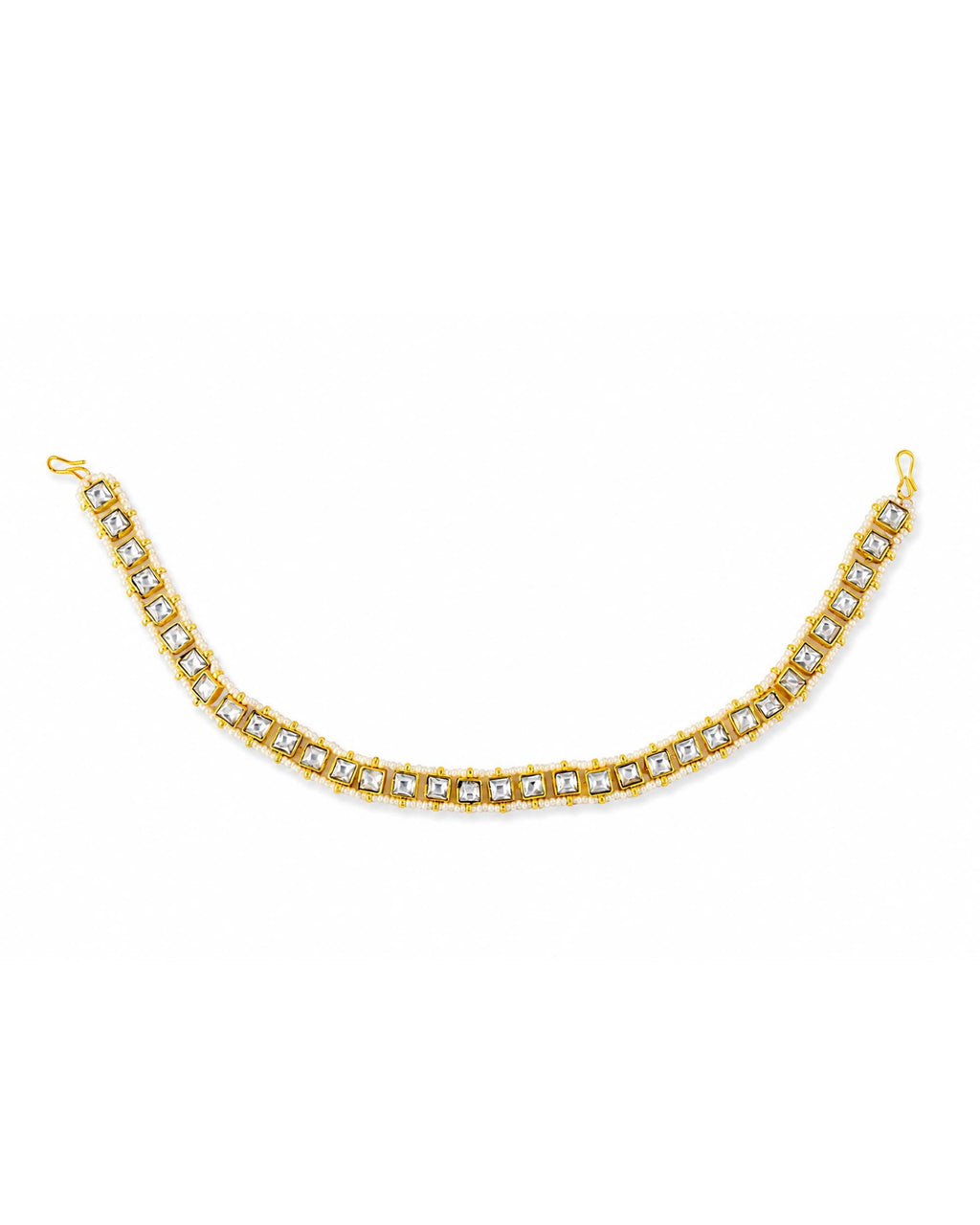 Antique Gold Kundan Sheeshpatti | Red Meenakari Bridal Head Jewelry