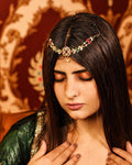 Royal Red Green Kundan Sheeshpatti | Antique Gold Bridal Matha Patti Head Jewelry