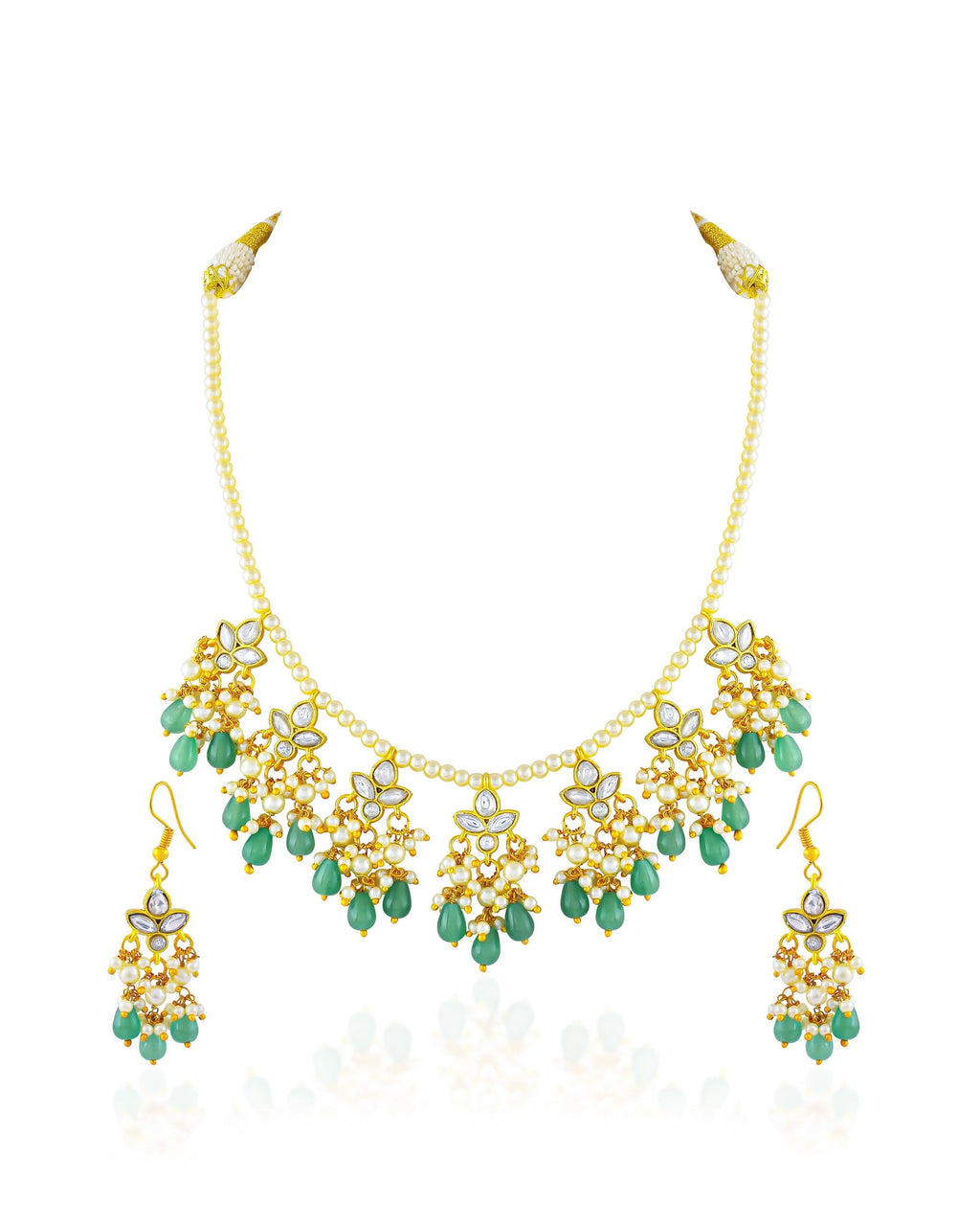Mint Green Kundan Pearl Necklace Set with Chandbali Earrings | Traditional Indian Bridal Jewelry
