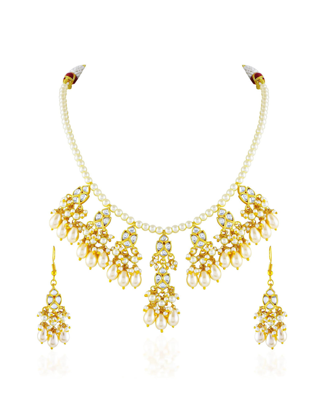 Pearl Kundan Necklace Earrings Set | Traditional Indian Bridal Jewelry