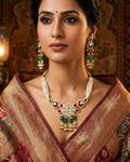 Kundan Pearl Statement Necklace Set with Earrings | Red Green Indian Bridal Wedding Jewelry