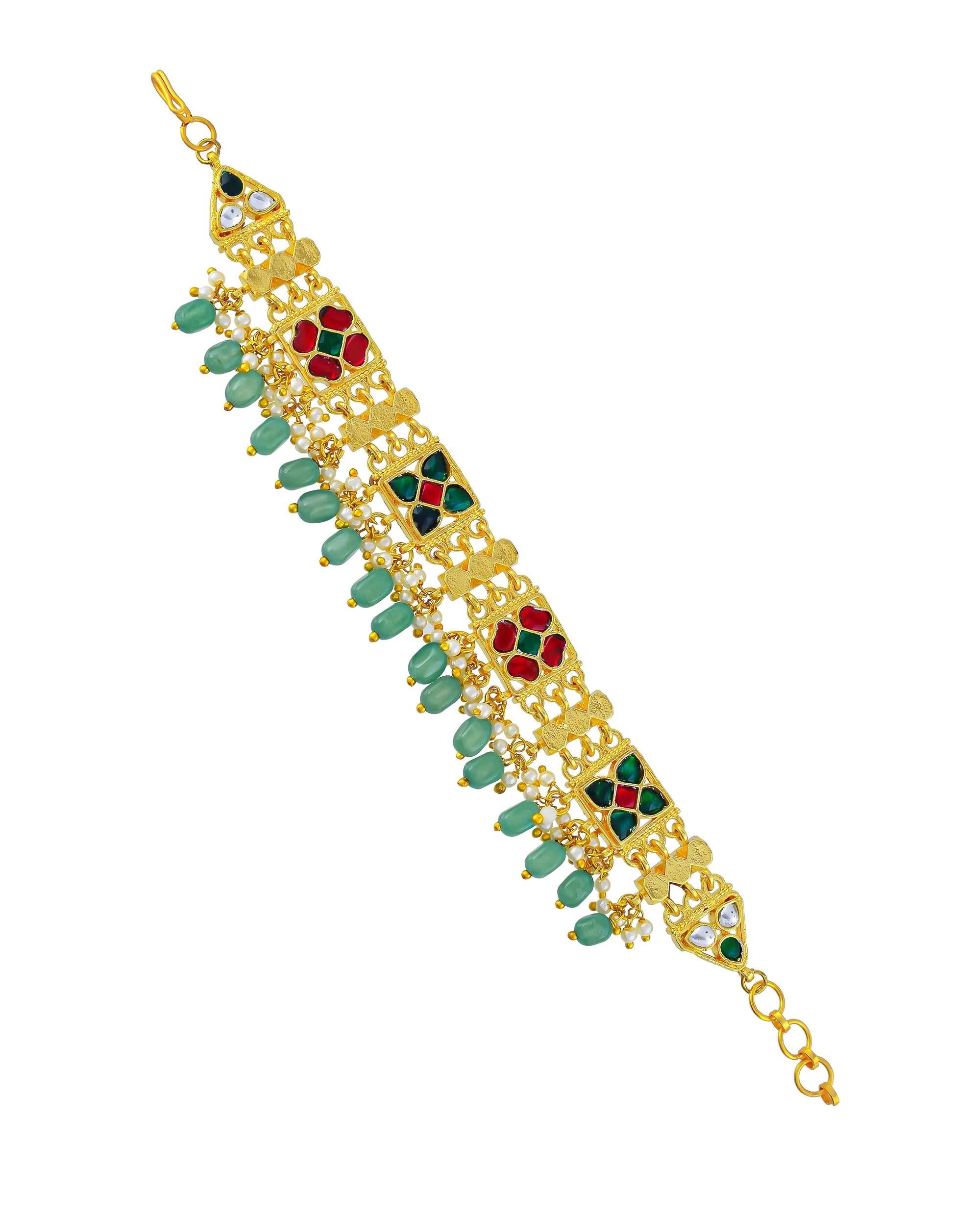 Handmade Gold Plated Kundan Meenakari Bracelet, Traditional Indian Bridal Jewelry