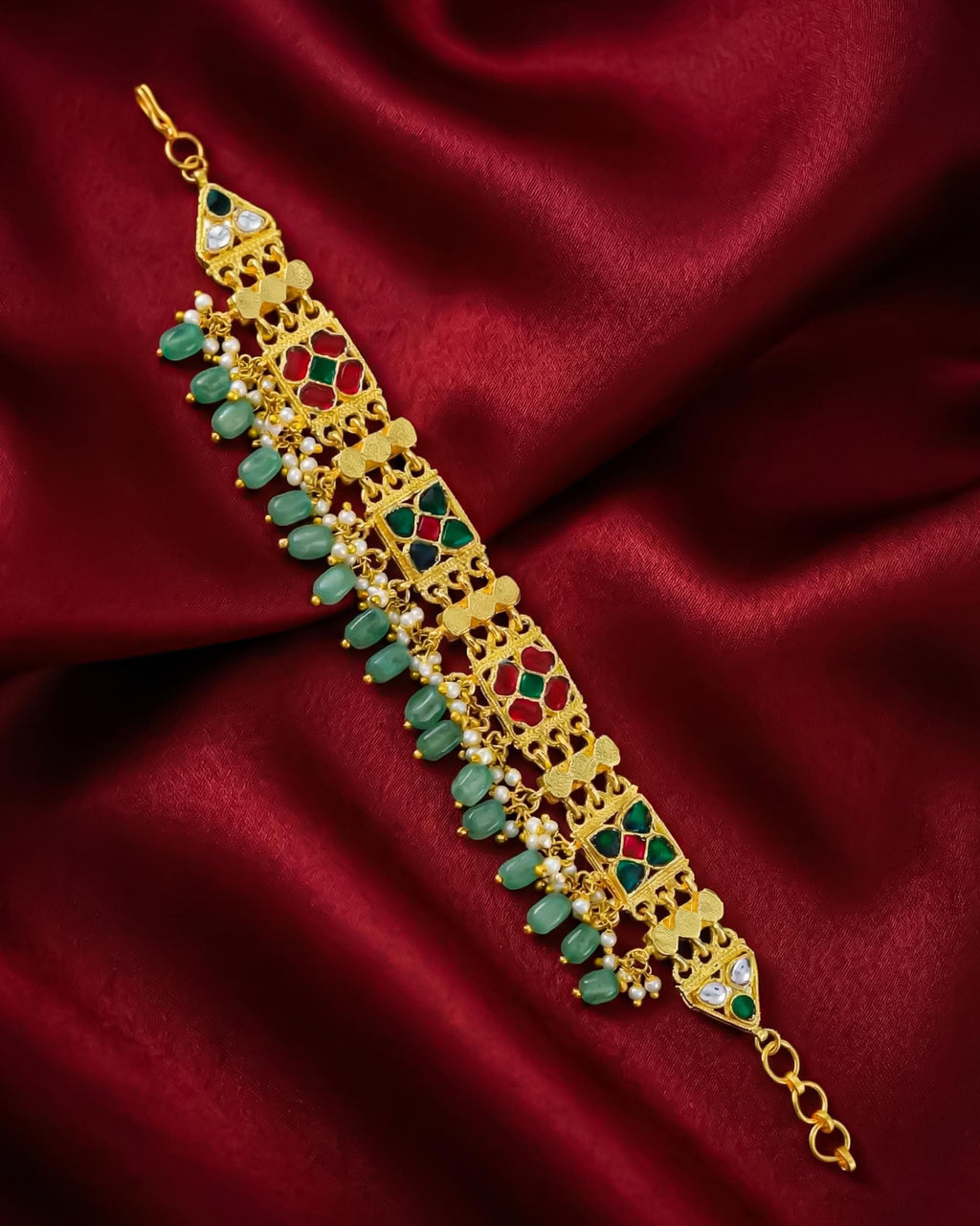 Handmade Gold Plated Kundan Meenakari Bracelet, Traditional Indian Bridal Jewelry