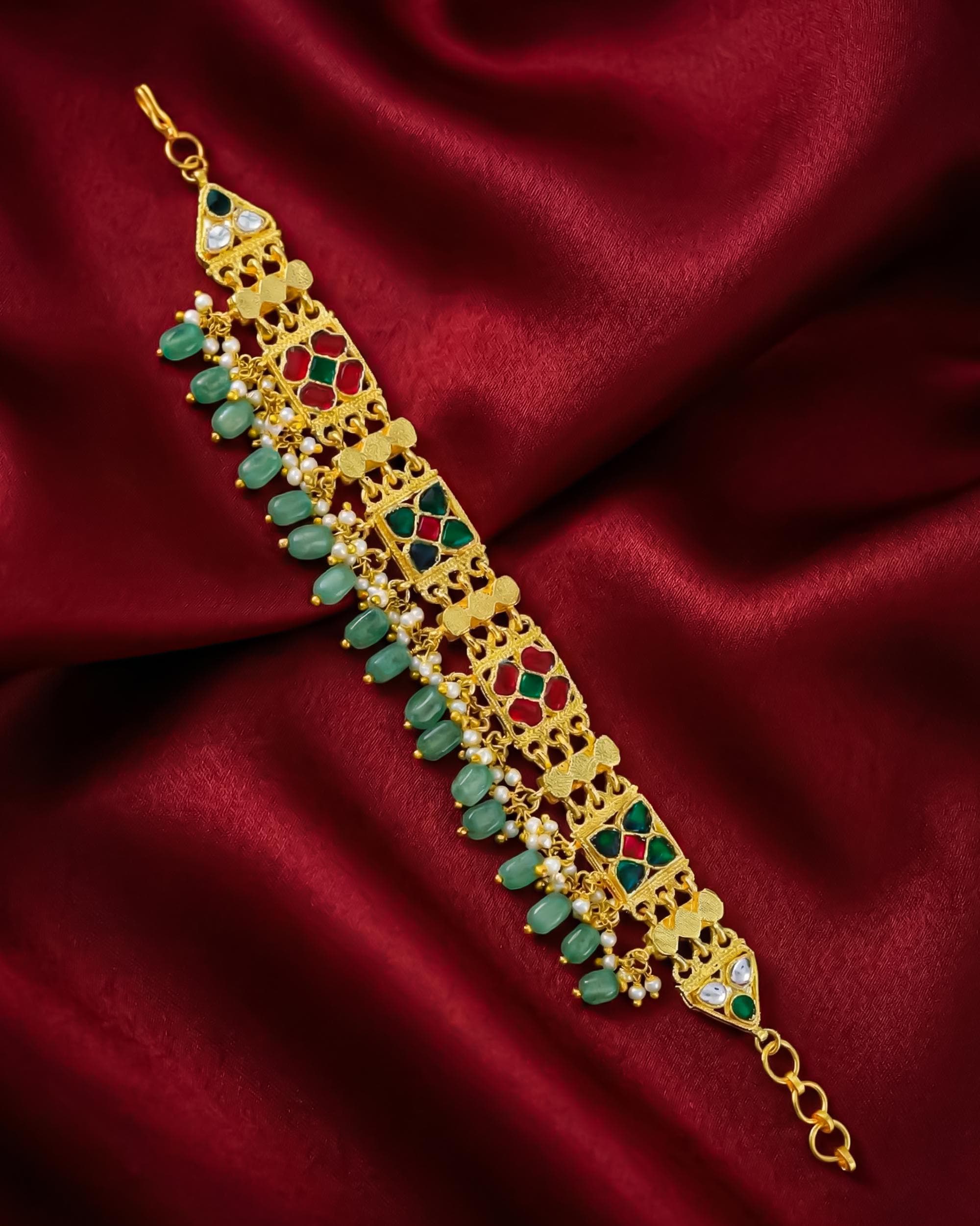 Handmade Gold Plated Kundan Meenakari Bracelet, Traditional Indian Bridal Jewelry