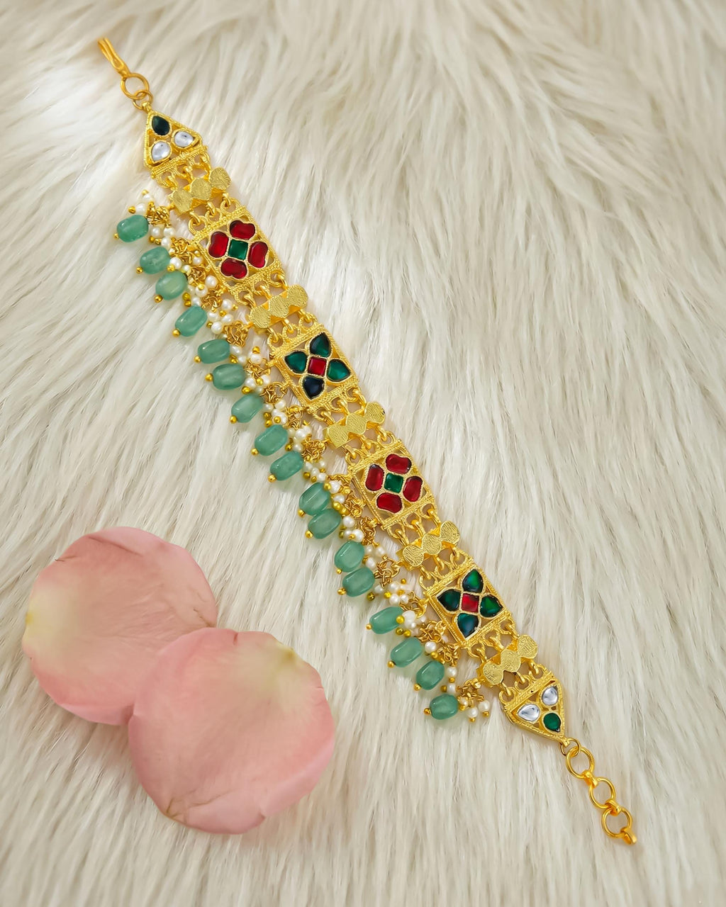 Handmade Gold Plated Kundan Meenakari Bracelet, Traditional Indian Bridal Jewelry