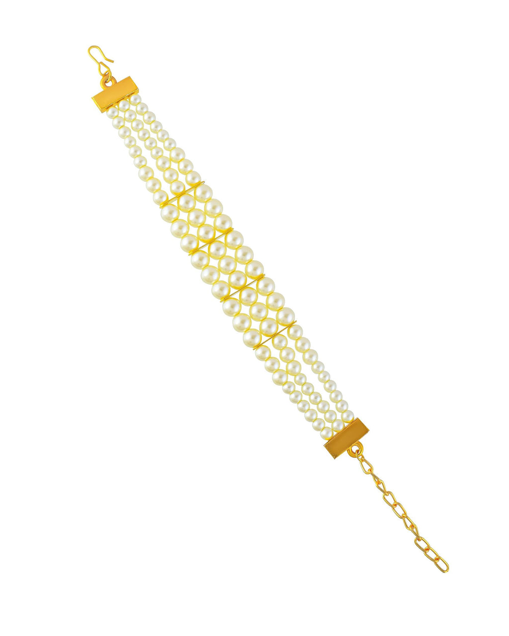 Multi Strand Ivory Pearl Bracelet, Gold Plated, Elegant Bridal Wedding Jewelry