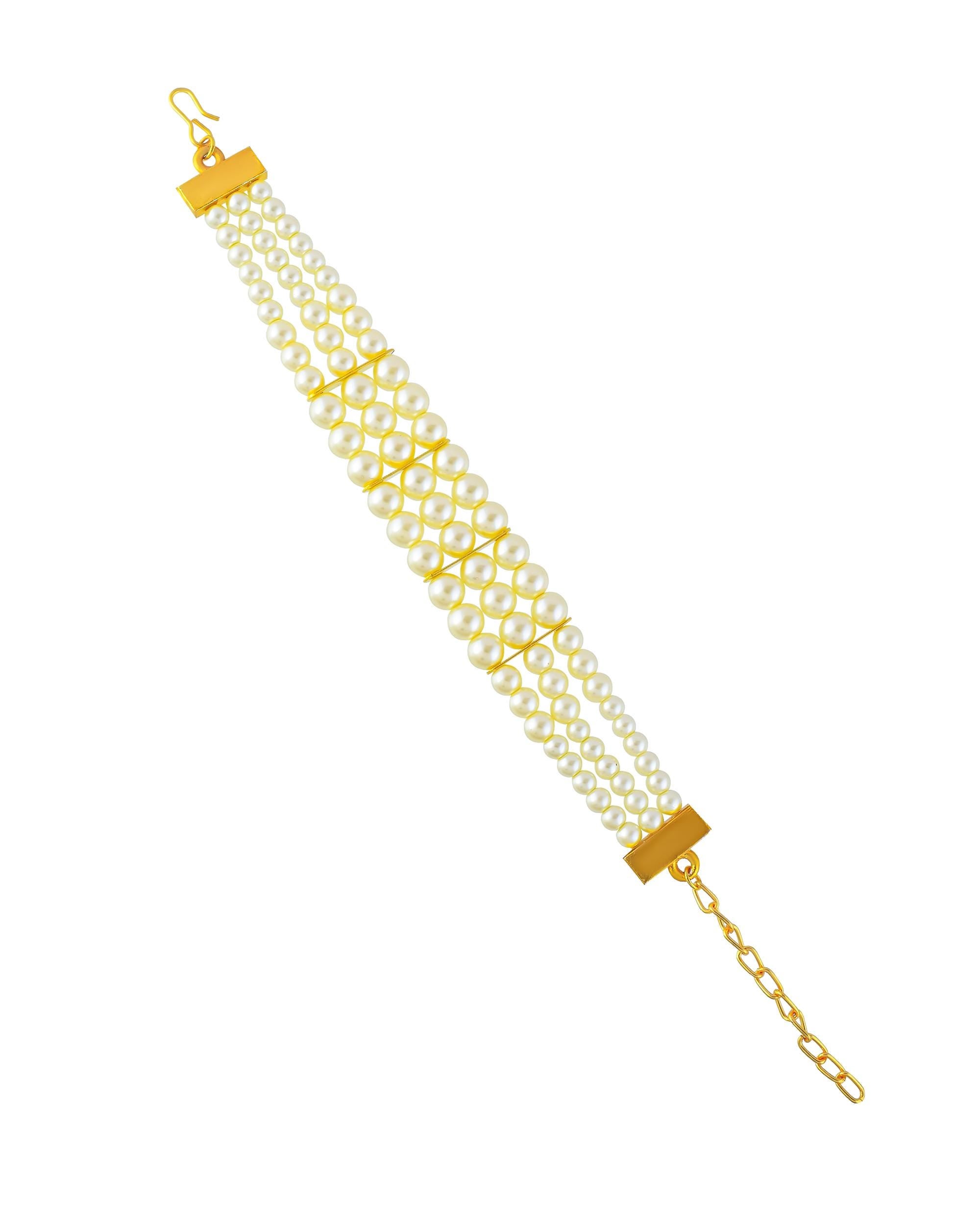 Multi Strand Ivory Pearl Bracelet, Gold Plated, Elegant Bridal Wedding Jewelry