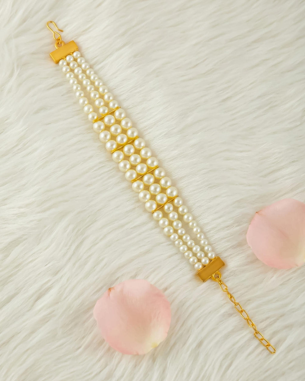 Multi Strand Ivory Pearl Bracelet, Gold Plated, Elegant Bridal Wedding Jewelry