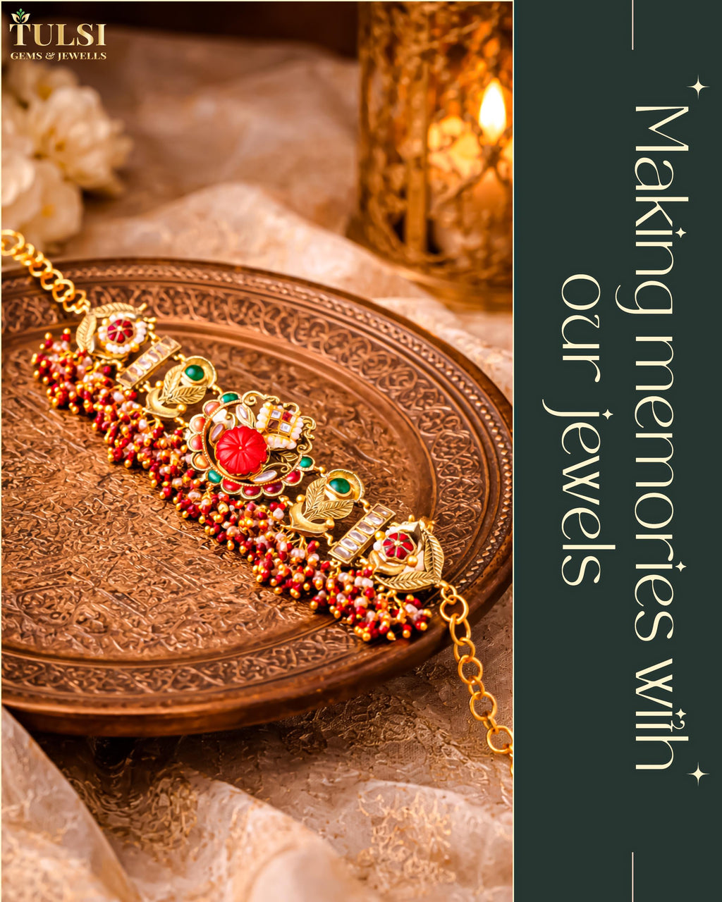 Antique Gold-Plated Pachi Kundan Bracelet, Red Green Meenakari Ethnic Jewelry